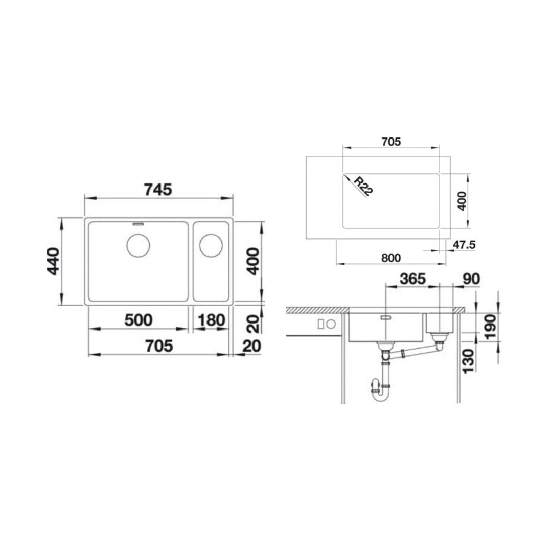 Blanco Andano 500-180U Undermount Sink AND500/180UK5 - 526891