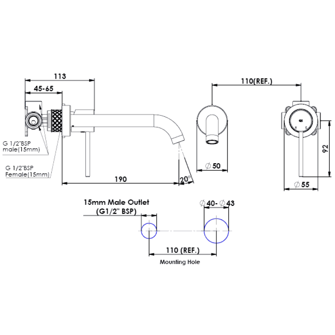 Greens Textura Wall Basin Mixer - Brushed Stainless - 18302523