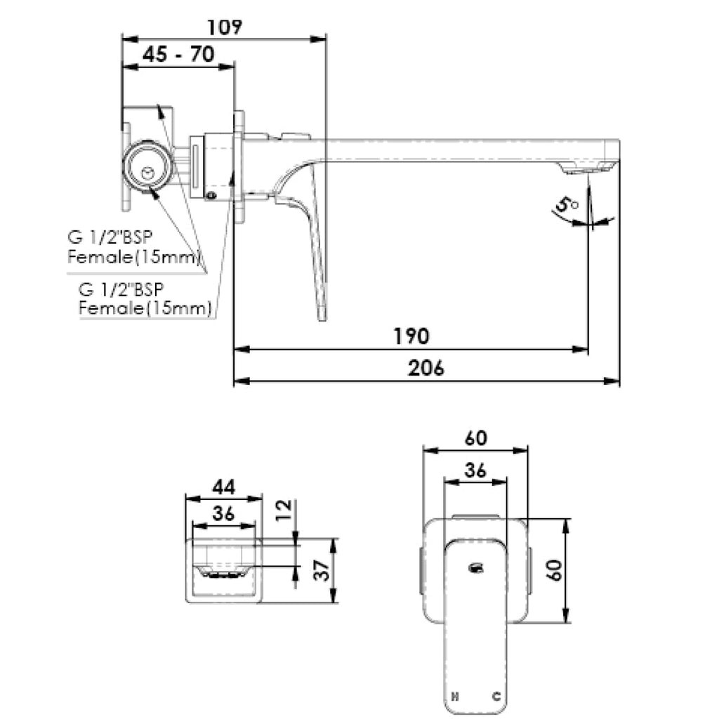 Greens Swept Wall Basin Mixer - Gun Metal - 18602529