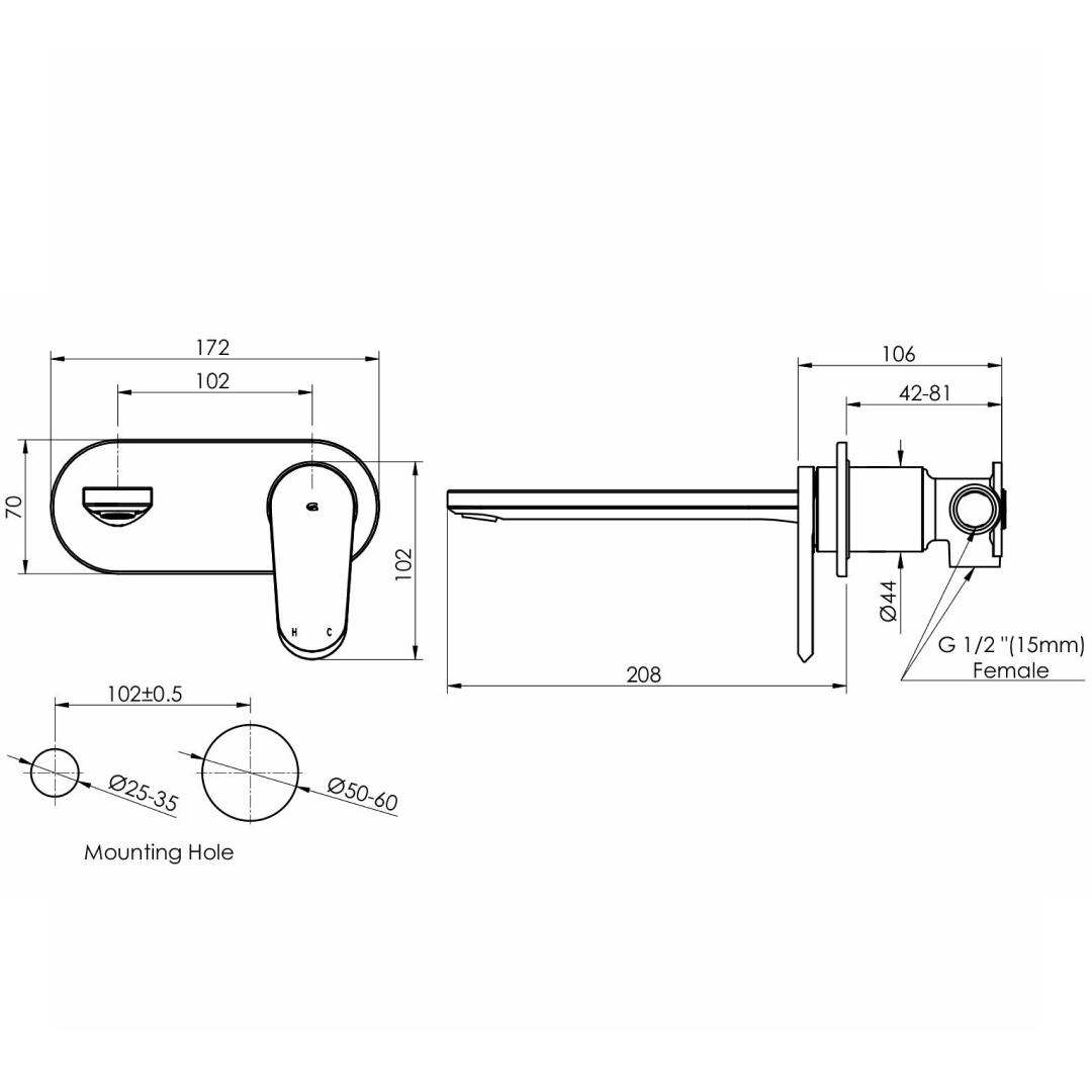 Greens Oakley Wall Basin Mixer w/Faceplate - Matte Black - 191003527