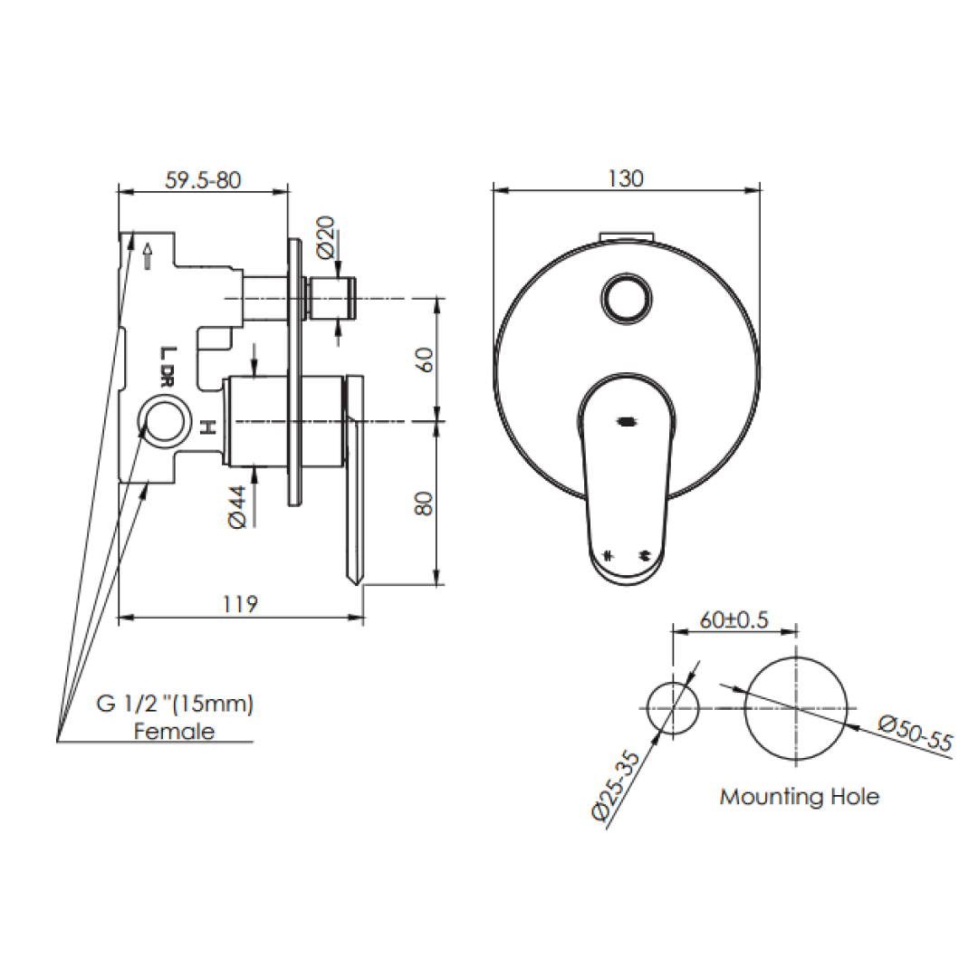 Greens Oakley Diverter Wall Mixer (Trim Only) - Brushed Nickel - 1910091