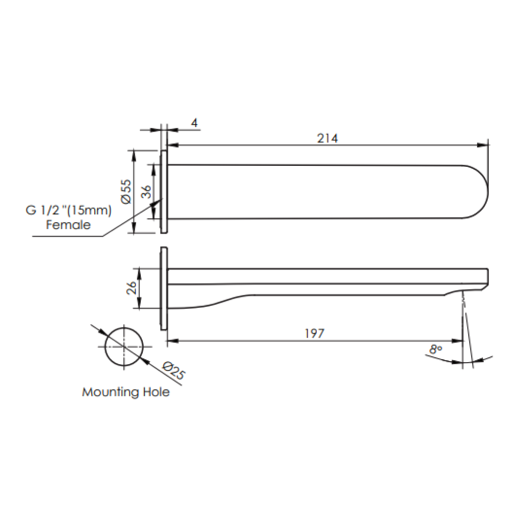 Greens Oakley Bath Spout - Matte Black - 19102007