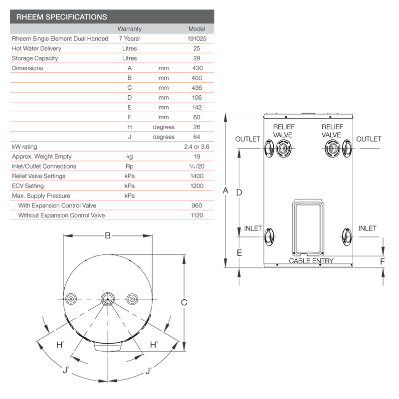 Installed Rheem 25L Electric Storage Water Heater Plug-in