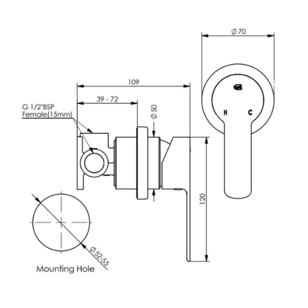 Greens Optima Shower Wall Mixer w/Mini Faceplate (Trim Only) - Brushed Brass - 19200826