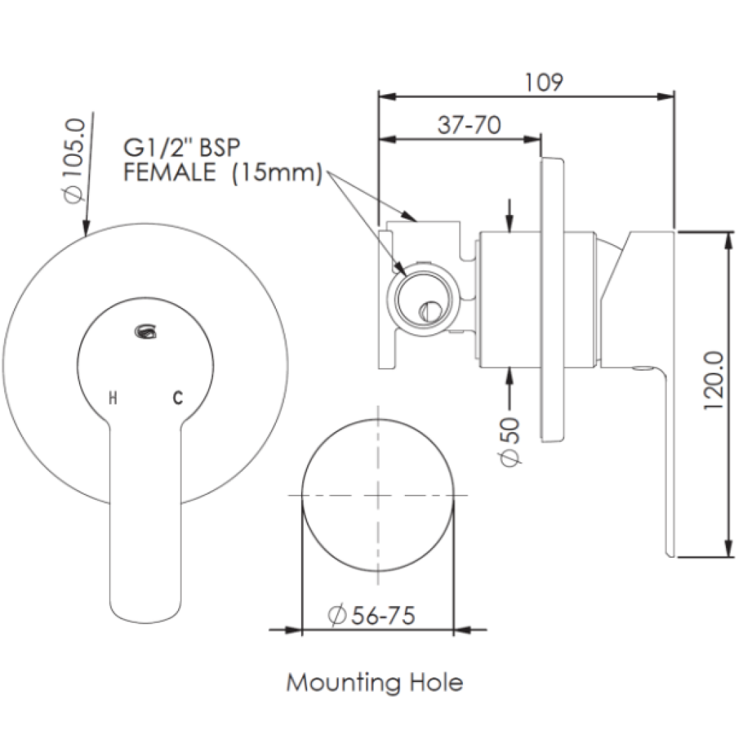 Greens Optima Shower Wall Mixer (Trim Only) - Matte Black - 1921087