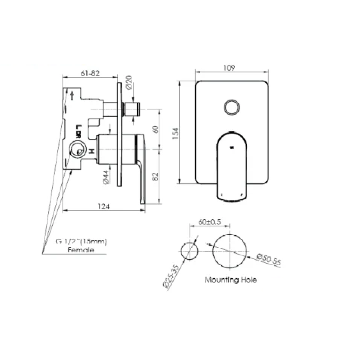 Greens Corban Diverter Wall Mixer Trim (Body Extra) - Brushed Nickel - 1930091