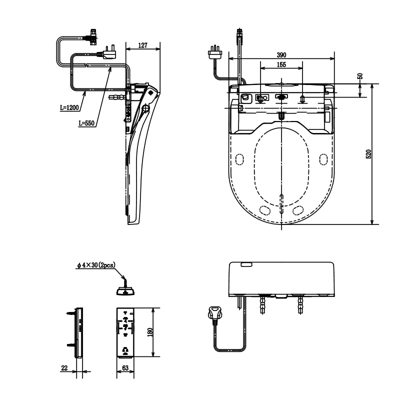 TOTO Hayon Close Coupled Smart Toilet Suite - Includes TCF4732AT Washlet - CW252PJT1WS + SW252JPT1/252-8P + TCF4732AT + THX918 + SHXCP407