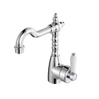 Fienza Eleanor Shepherds Crook Basin Mixer - Chrome & White Ceramic Handle LF - 202103-LF