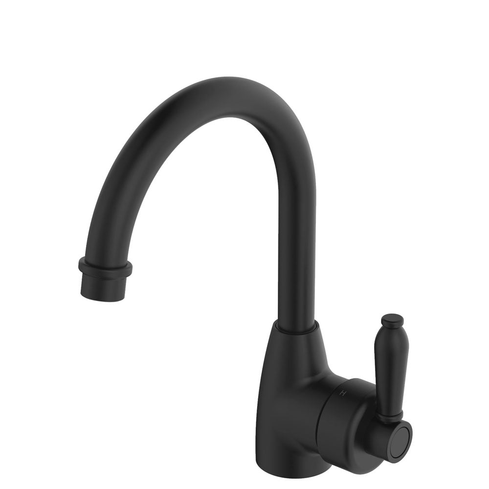Fienza Eleanor Gooseneck Basin Mixer, Matte Black / Matte Black - 202104BL