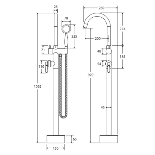 Fienza Eleanor Floor Mixer & Shower - Chrome/Ceramic Handle - 202113