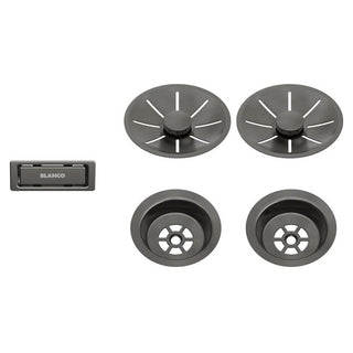 Blanco InFino Waste and Overflow Double Drain Set - Satin Dark Steel - 206901