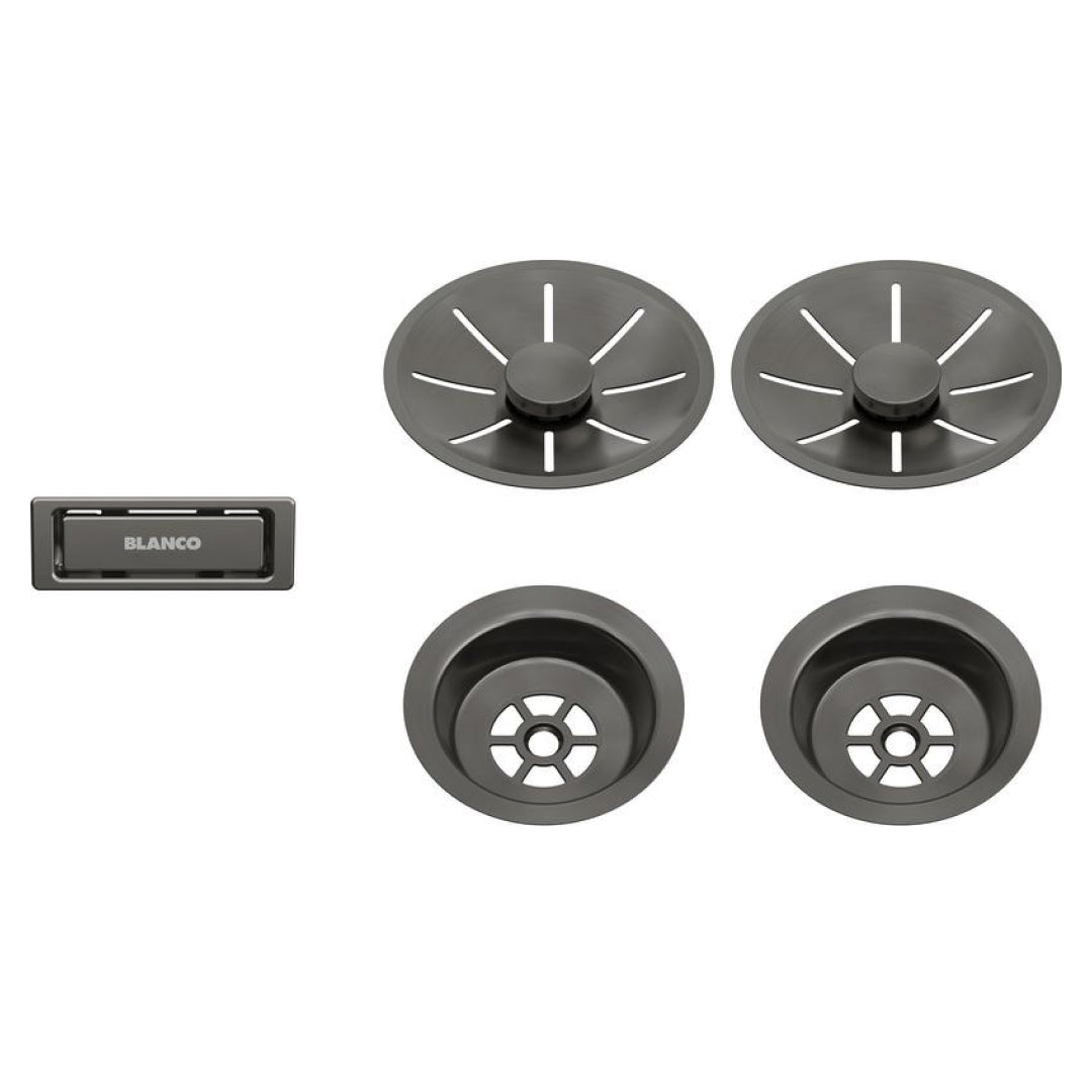 Blanco InFino Waste and Overflow Double Drain Set - Satin Dark Steel - 206901