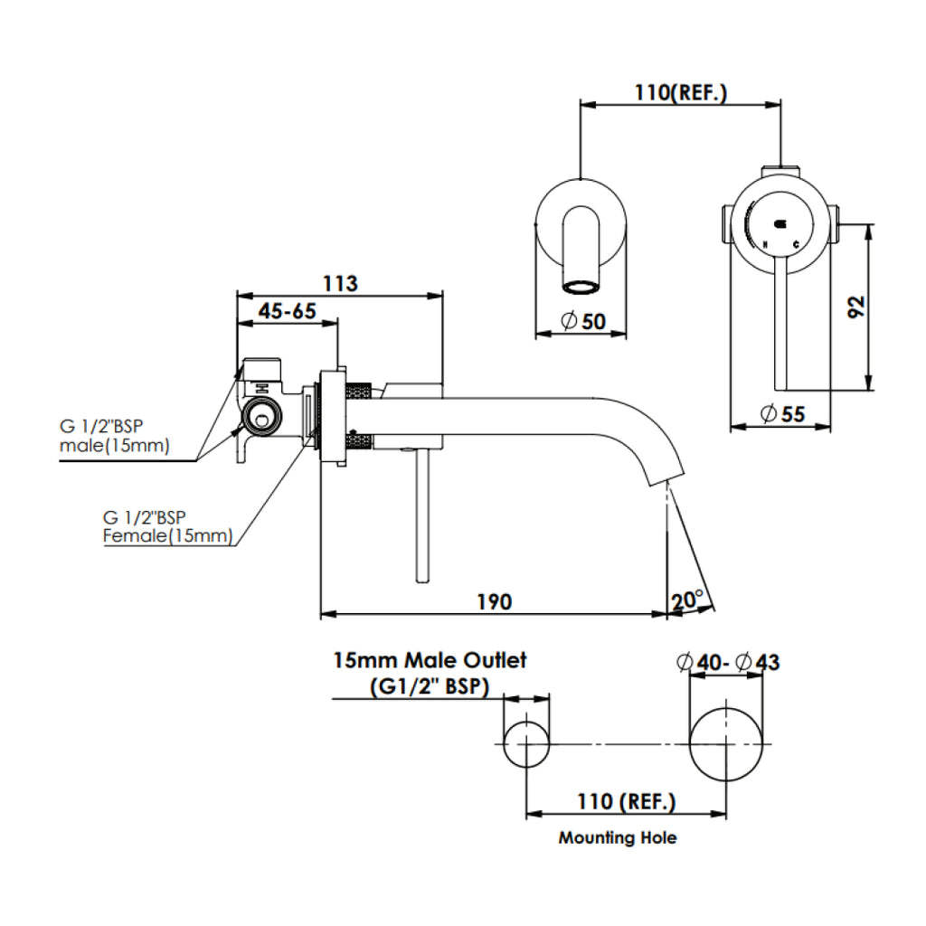 Greens Reflect Wall Basin Mixer - Brushed Brass - 21302526