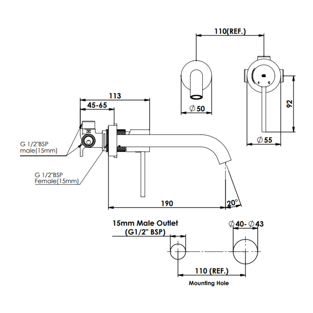 Greens Reflect Wall Basin Mixer - Brushed Brass - 21302526