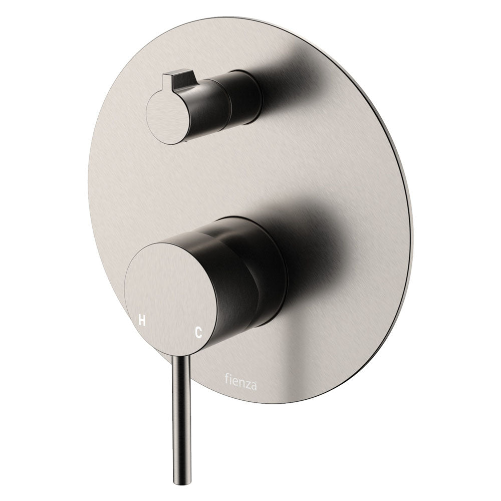 Fienza Kaya Wall Diverter Mixer Large Round Plate Includes In-Wall Body - PVD Brushed Nickel - 228102BN