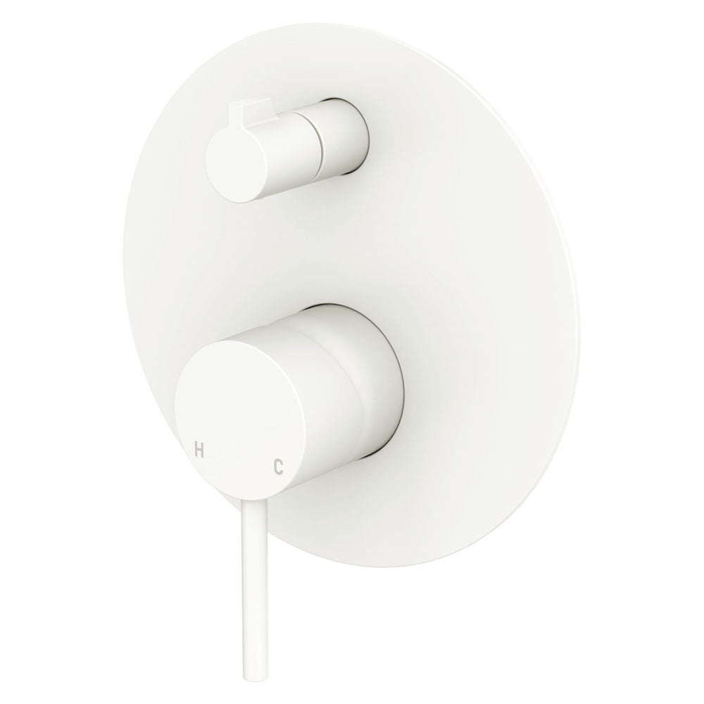 Fienza Kaya Wall Diverter Mixer Large Round Plate Includes In-Wall Body - Matte White - 228102MW
