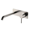 Fienza Kaya Basin/Bath Wall Mixer Set, Rectangular Plate, 200mm Outlet, Brushed Nickel - 228106BN-200