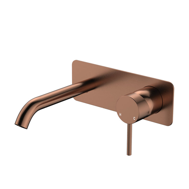 Fienza Kaya Basin/Bath Rectangular Wall Mixer Set 160mm Outlet - Brushed Copper