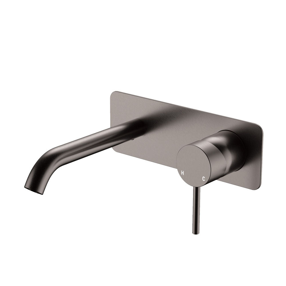 Fienza Kaya Basin/Bath Wall Mixer Set, Rectangular Plate, 160mm Outlet, Gun Metal - 228106GM