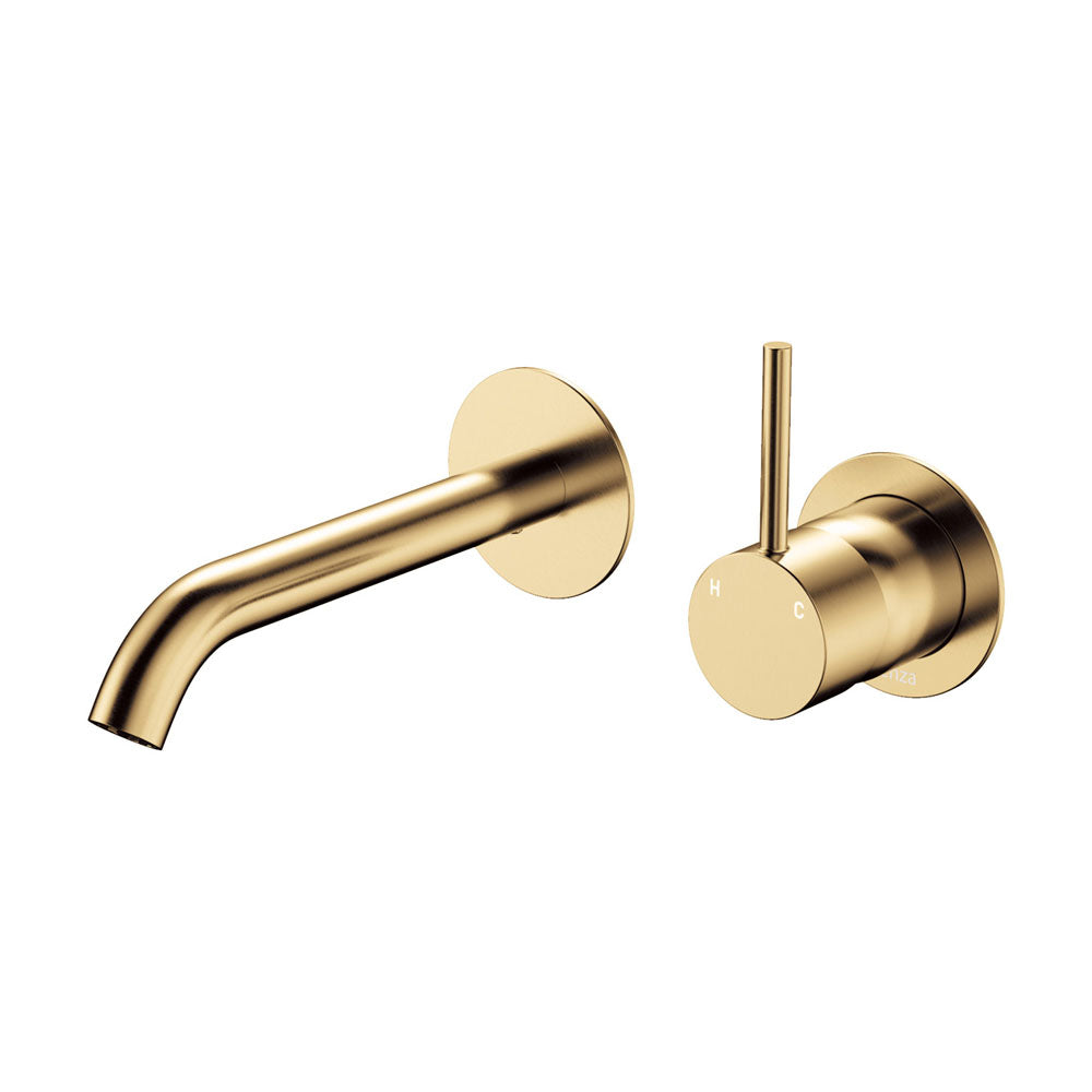 Fienza Kaya Up Basin/Bath Wall Mixer Set, Round Plates, 160mm Outlet, Urban Brass - 228118UB