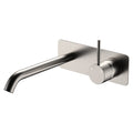 Fienza Kaya Up Basin/Bath Wall Mixer Set, Rectangular Plate, 200mm Outlet, Brushed Nickel - 228119BN-200