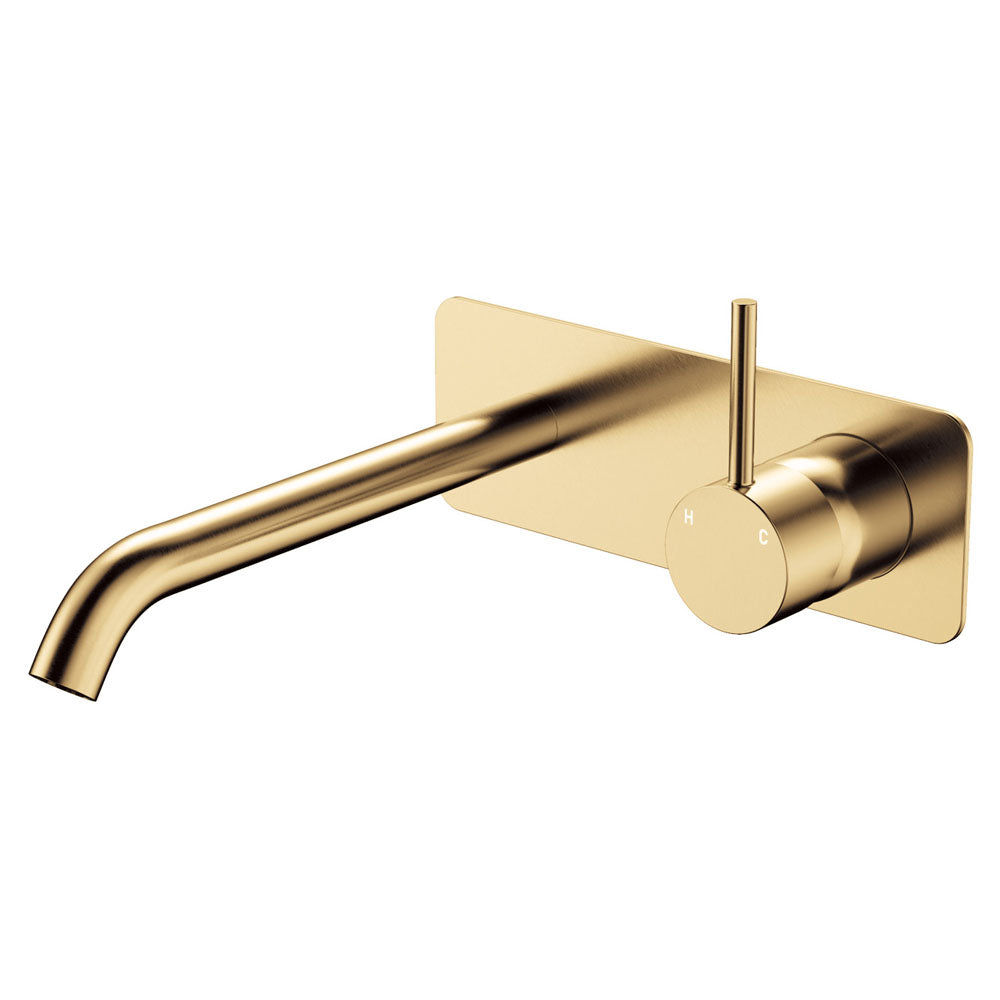 Fienza Kaya Up Basin/Bath Wall Mixer Set, Rectangular Plate, 200mm Outlet, Urban Brass - 228119UB-200