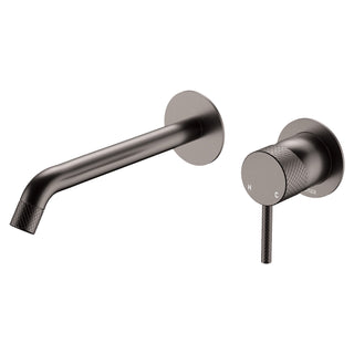 Fienza Axle Wall Basin/Bath Mixer Set, Round Plates, 200mm Outlet, Gun Metal - 231104GM-200