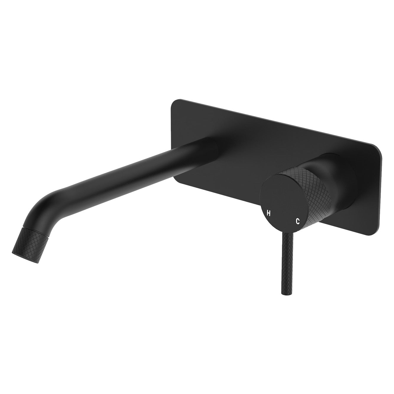 Fienza Axle Wall Basin/Bath Mixer Set, Rectangular Plate, 200mm Outlet, Matte Black - 231106B-200
