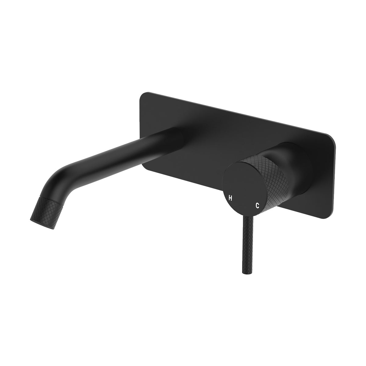Fienza Axle Wall Basin/Bath Mixer Set, Rectangular Plate, 160mm Outlet, Matte Black - 231106B