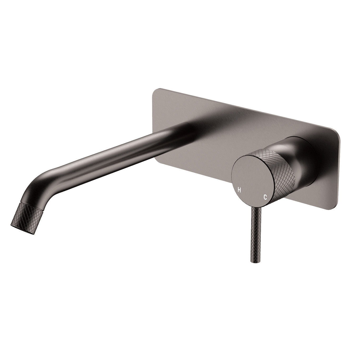 Fienza Axle Wall Basin/Bath Mixer Set, Rectangular Plate, 200mm Outlet, Gun Metal - 231106GM-200