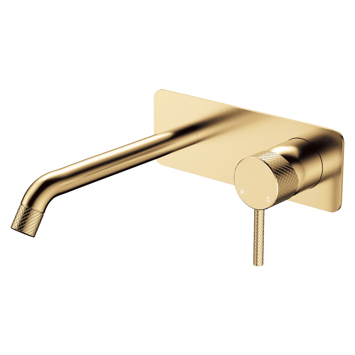 Fienza Axle Wall Basin/Bath Mixer Set, Rectangular Plate, 200mm Outlet, Urban Brass - 231106UB-200