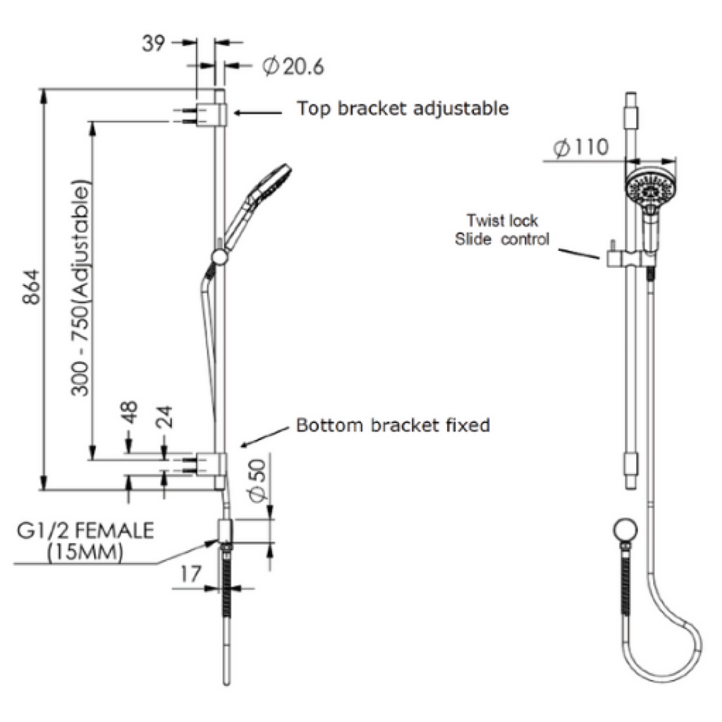 Greens Optima Plus AirFlo Rail Shower - LF Brushed Brass - 237000BB