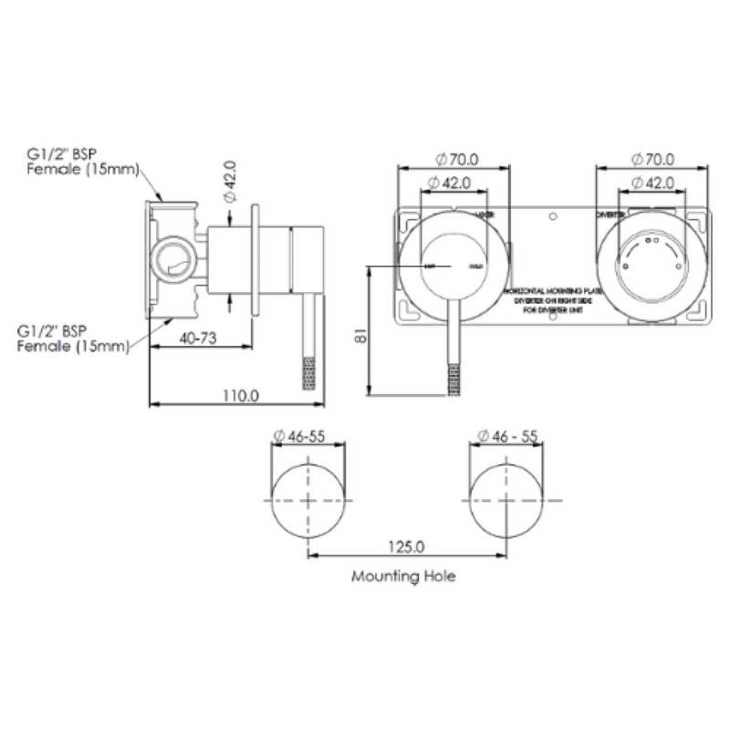 Greens Optima Plus Shower/Bath Diverter Wall Mixer - LF Matte Black