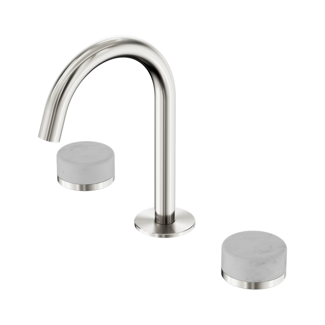 Nero Serenity Basin Tap Set Arc Spout with Carrara Handle - Brushed Nickel - 24D011BN