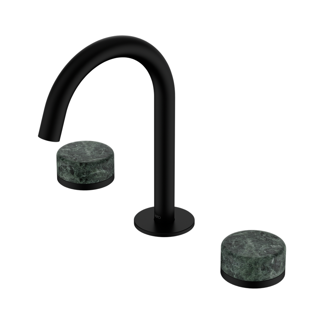 Nero Serenity Basin Tap Set Arc Spout with Verde Alpi Handle - Matte Black - 24D012MB