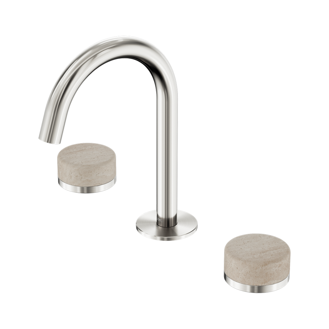 Nero Serenity Basin Tap Set Arc Spout with Rome Travertine Handle - Brushed Nickel - 24D013BN