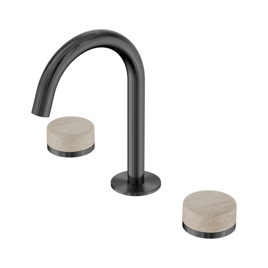 Nero Serenity Basin Tap Set Arc Spout with Rome Travertine Handle - Gun Metal - 24D013GM