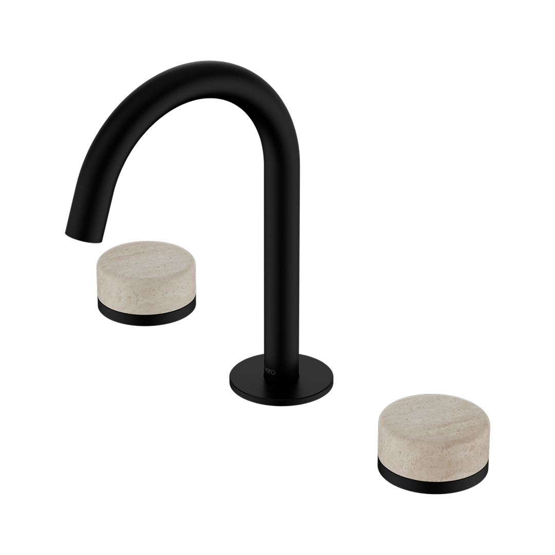 Nero Serenity Basin Tap Set Arc Spout with Rome Travertine Handle - Matte Black - 24D013MB