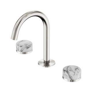 Nero Serenity Basin Tap Set Arc Spout with Arabescato Corchia Handle - Brushed Nickel - 24D014BN