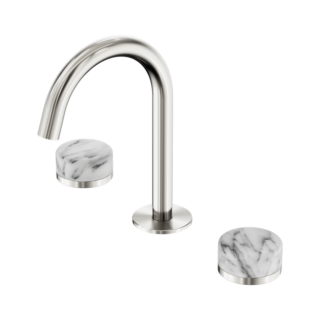 Nero Serenity Basin Tap Set Arc Spout with Arabescato Corchia Handle - Brushed Nickel - 24D014BN