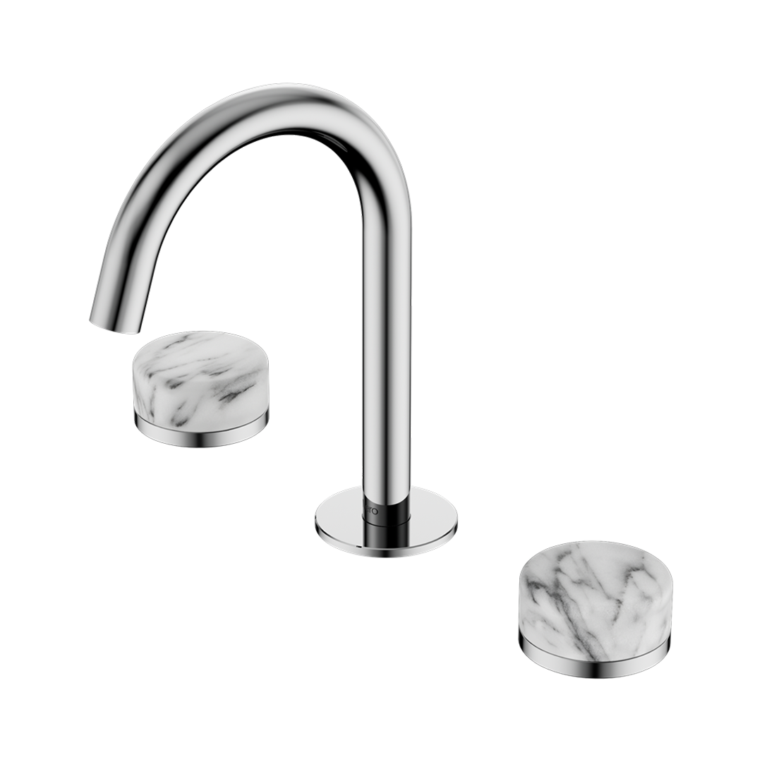 Nero Serenity Basin Tap Set Arc Spout with Arabescato Corchia Handle - Chrome - 24D014CH