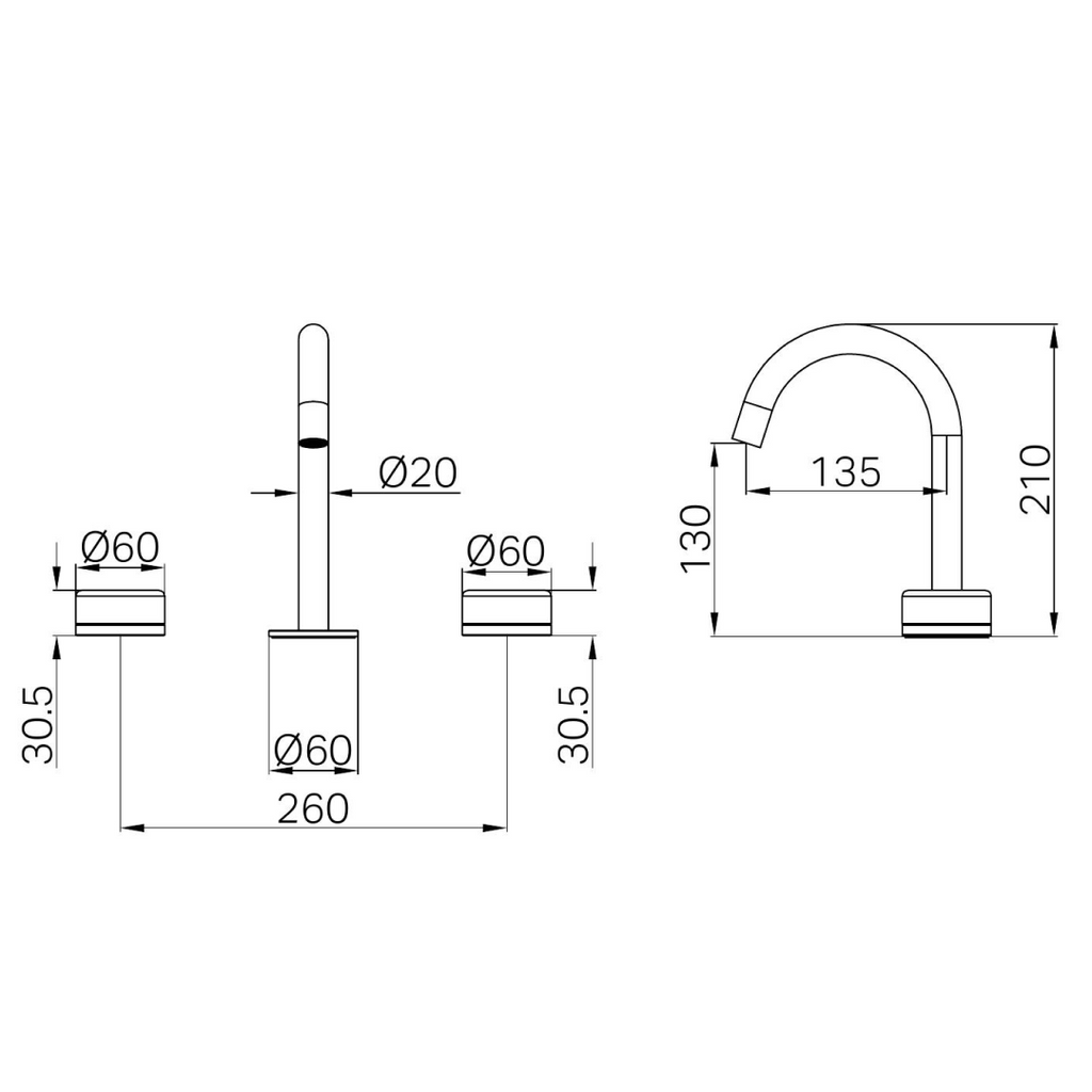 Nero Serenity Basin Tap Set Arc Spout with Marquina Black Handle - Brushed Nickel - 24D117BN