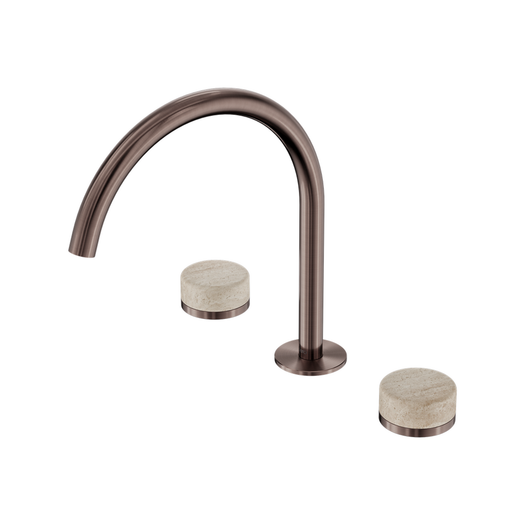 Nero Serenity Bath/Kitchen Tap Set Arc Spout with Rome Travertine Handle - Brushed Bronze - 24D019BZ