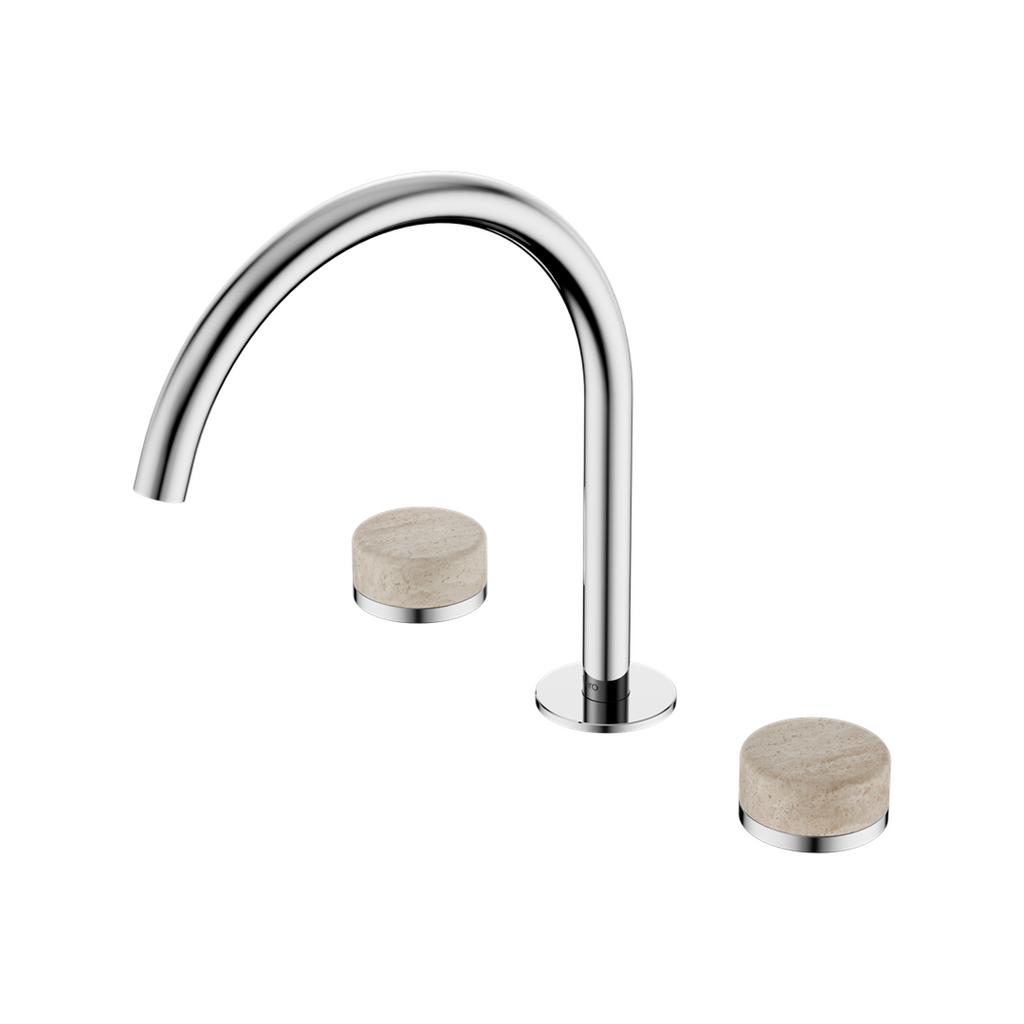 Nero Serenity Bath/Kitchen Tap Set Arc Spout with Rome Travertine Handle - Chrome - 24D019CH