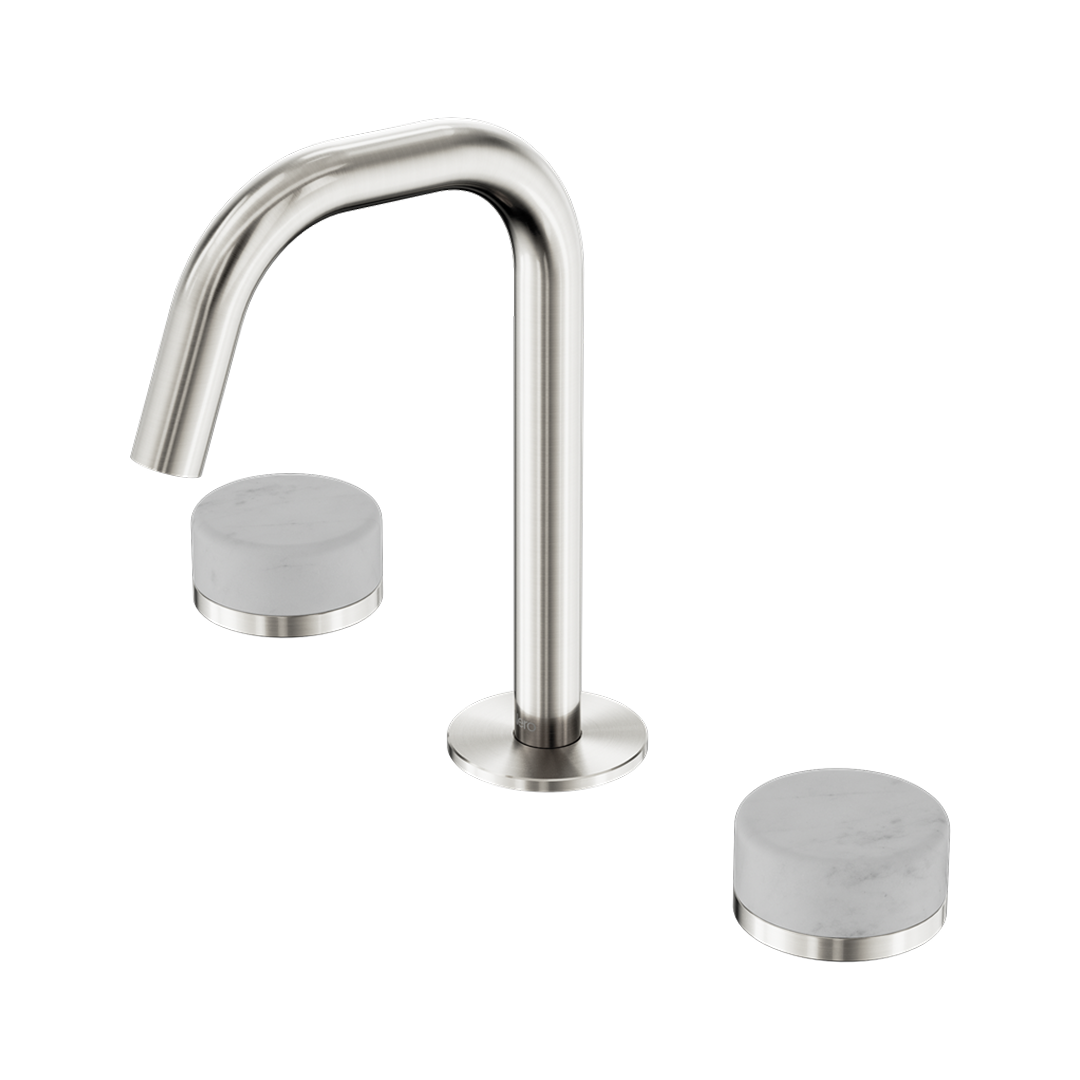 Nero Serenity Basin Tap Set Edge Spout with Carrara Handle - Brushed Nickel - 24D023BN