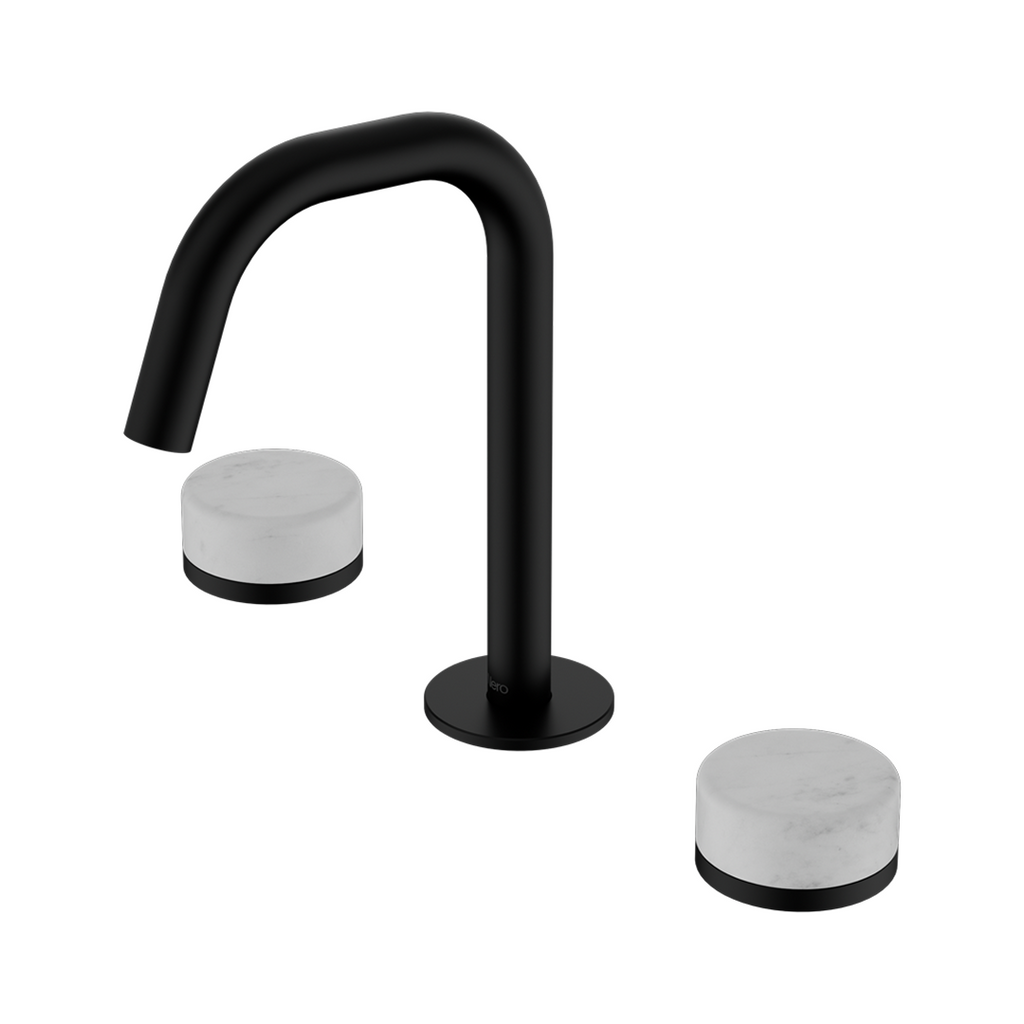 Nero Serenity Basin Tap Set Edge Spout with Carrara Handle - Matte Black - 24D023MB
