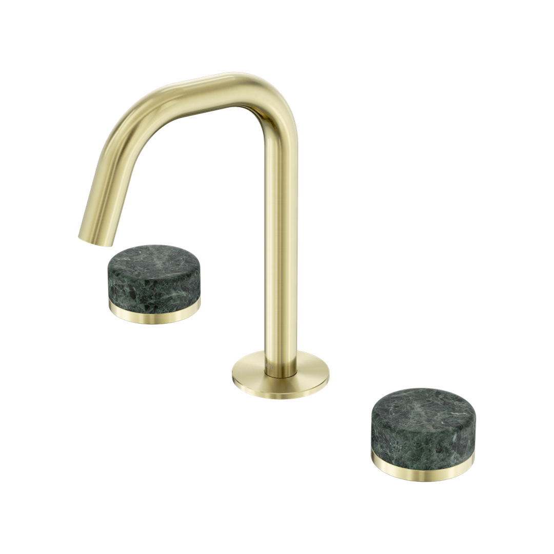 Nero Serenity Basin Tap Set Edge Spout with Verde Alpi Handle - Brushed Gold - 24D024BG