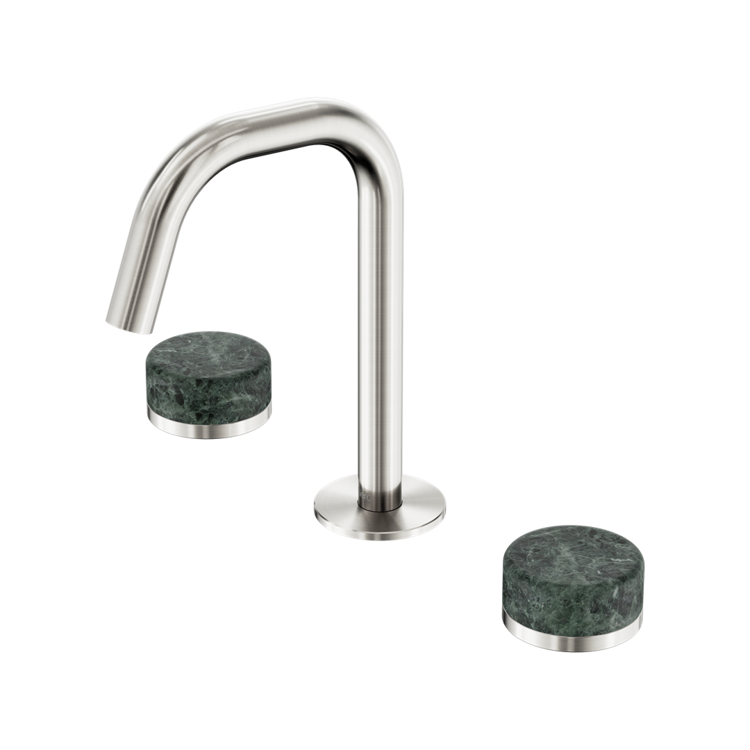 Nero Serenity Basin Tap Set Edge Spout with Verde Alpi Handle - Brushed Nickel - 24D024BN