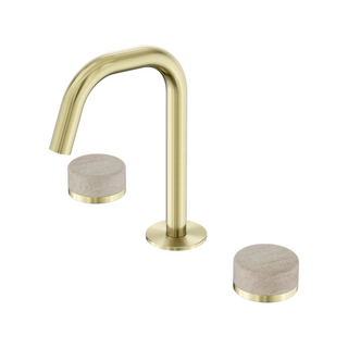 Nero Serenity Basin Tap Set Edge Spout with Rome Travertine Handle - Brushed Gold - 24D025BG