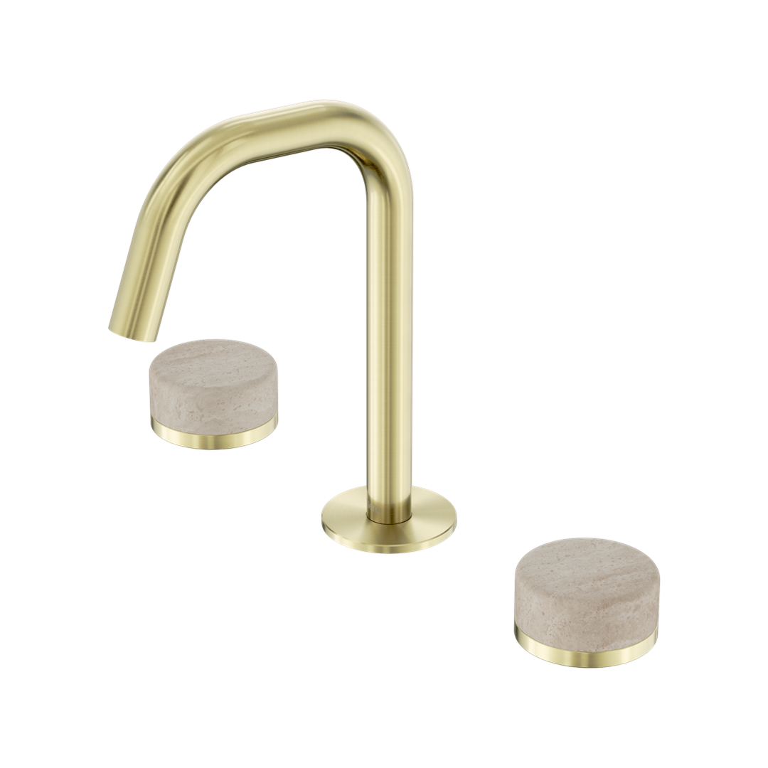 Nero Serenity Basin Tap Set Edge Spout with Rome Travertine Handle - Brushed Gold - 24D025BG